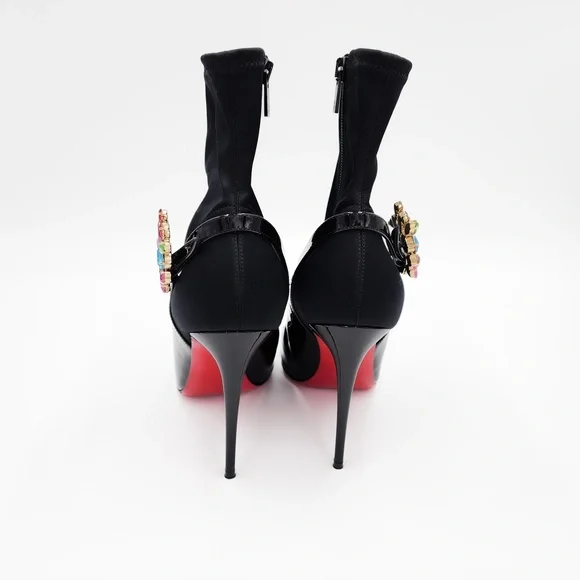 Christian Louboutin Jessie Joli Crystal Satin Black Patent Leather Bootie EU 37 - Picture 6 of 10